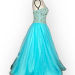 Terani Couture Formal Gown Women's Med Blue Embellished Strapless A-Line Maxi Photo 3