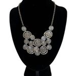 Silver Tone Sand Dollar Medallion Bib Statement Necklace Dangle Earrings Set Photo 1