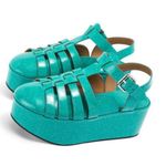 Loewe NWOT Authentic Turquoise calf-skin wedge women shoes/size6 Photo 0