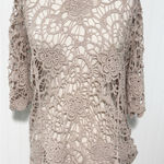 Umgee Crochet Knit Top Cream Beige Medium Bohemian Cottagecore 3/4 Sleeve Photo 0