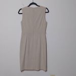 Calvin Klein Sheath Dress Beige Tan Stretch Jewel Neck Sleeveless Ruffle 6 Photo 4