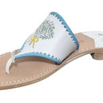 Jack Rogers  Baby’s Breath Embroidered Leather Flip Flops Size 7 Preppy Sandal Photo 0