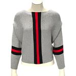 Gray Batwing Crop Top Sweater Red Black Stripes Chic Style Comfortable Versatile Size undefined Photo 0