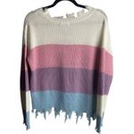 Jolie & Joy Size Large Distressed Striped Ribbed Knit Sweater Purple Blue Pink Photo 6