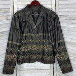 ELCC Vintage Embroidered Taffeta Blazer Jacket Gray Large Button Front Photo 8