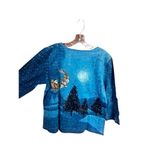 Collections Etc Womens Christmas Shirt Size Large Santa Sleigh Beads 2 Sided NW Blue Photo 1