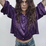 ZARA  Purple Long Bell Sleeve Rhinestone Button Jacquard Blouse Size M NEW Photo 0