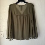 Petticoat Alley Blouse Womens Small Olive Green Sheer Long Sleeve Boho Lace Top Photo 8