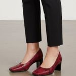 Stuart Weitzman WEITZMAN Red Snakeskin Print Leather Square Toe Patent Block Heel Pumps Shoes 6 Photo 0