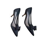 Nina Women's  Bianca Black Mesh Pointed Heels with Bow Accent Photo 3