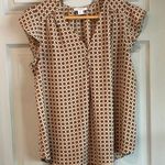 Carolina belle  Women's S Tan Geometric Cap Sleeve V-Neck Half Button Blouse Photo 0