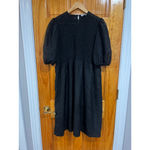 Ganni Black Smock Bodice Puff Sleeve Midi Dress Size 36 US 4 Photo 3