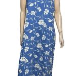 Vintage Studio 14 Blue Cream Floral Print Linen Blend Sleeveless Tank Maxi Dress Photo 0