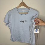 Arizona Jeans NWT Arizona Jean Co Baby Tee Short Sleeve Blue Top Womens XL Flower Mushroom Sun Photo 2
