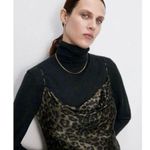 ZARA Green Animal Print Sleeveless Silk Satin Cowl Neck Cami Slip Midi Dress XS Photo 1