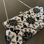 White House | Black Market Black White Silver Sequin Beaded Clutch Purse Wristlet Photo 0