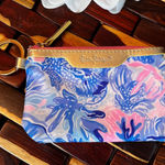 Lilly Pulitzer  ID Case Coin Purse‎ Keychain Wallet Blue Pink Gold Fabric Photo 0