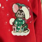 Adorable Vintage 1990s Y2K Cat and Mouse Christmas Sweatshirt Pannill Medium Red Photo 8