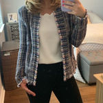 IRO Multicolored Printed Tweed Long Sleeve Frayed Hem Frannie Jacket size 36 Photo 0