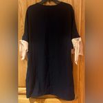ZARA Navy Blue Flowy Mini Shift Dress w/ Contrating Nude Pink Bows Size Medium Photo 7