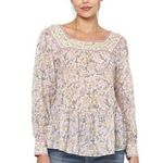 American Eagle  Outfitters Floral Blouse Size M Bohemian Pink Relaxed Summer Boho Photo 0