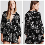 Free People Swing Out Of It Floral Black White Tunic Mini Dress Small Photo 1