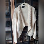 Theory  wool cashmere cardigan sweater wrap front rib knit ivory vintage top Photo 7