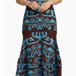 Alexis  Ayanna Oceano Dress Large Brown Blue Aztec Print Linen Midi Vacation Photo 1