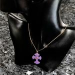 14K Gold Lavender Jade & Amethyst Cross Pendant Necklace Photo 4