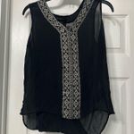 True Religion Sheer Design Silk Sleeveless Blouse Metallic Embroidered Large. Photo 0