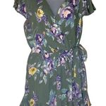 Blue Rain  Green Floral Romper Tie Belt Vneck XL Photo 0