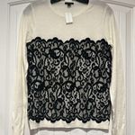 Ann Taylor Pullover sweater Size large Cream Black Lace Front Long Sleeve Sz S. Photo 0