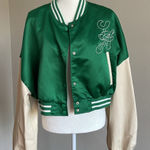 Pretty Little Thing PLT Green and Cream Varsity Jacket Size XL Photo 0