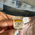 C&C California Stripe Pink White Button Back 100% Linen Blouse Cap Sleeve Shirt Photo 4