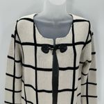 Escio Cardigan Sweater Womens M Toggle Button Windowpane Plaid Ivory Black NEW Multiple Size M Photo 1