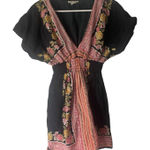 Blue‎ Plate Y2k Size Large Cotton Floral Boho Peasant Babydoll Black Tunic Top Photo 0