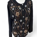 Alfred Dunner  90's vintage‎ chunky oversized flower embroidered cardigan M Photo 2