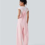 Halara  Pink and White Striped Wide Leg Jumpsuit Photo 1