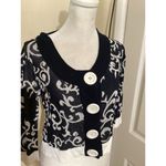 Neiman Marcus  Navy Blue Geometric Print Oversized Button Down Knit Cardigan S Photo 1