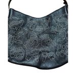 Antonio Melani  black leather medium size shoulder bag purse floral stitching pat Photo 5