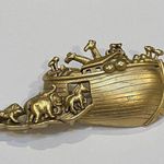 Signed AJC Biblical Noah’s Ark Brooch Pin Gold Tone Photo 2