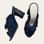 Loeffler Randall Navy Blue Ruffled Sequin Beaded Embellished Block Heel Mule 7 Photo 2