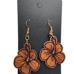 Hand Crafted Wood Hibiscus Laser Cut Dangle Pierced Hawaiian Island Earrings NEW Photo 0