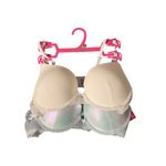 Paris Hilton Push Up Bras Set Of 2 White Iridescent Skywriting Blue Size 36B NWT Photo 1