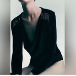ZARA  NWT black velvet velour, shoulder padded tassel detail long sleeve bodysuit Photo 2
