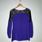 Tory Burch  Purple Black Lace Embellished 100% Silk Blouse Size 4 Photo 6