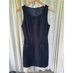 Monteau  Navy Metallic Tweed Gold Hardware Trim Front Open Pockets Shift Dress S Photo 1