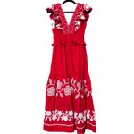 Strut & Bolt  embroidered midi dress linen sleeveless sun dress floral ruffle SM Photo 1