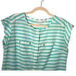 New York & Co Cap Sleeve Striped Blouse Summer Vacation Resort Office Coastal M Green Size M Photo 1