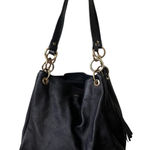 Boston Proper   Black Leather Shoulder Bag Gold Chain Detail Tassel Hobo Purse Photo 0